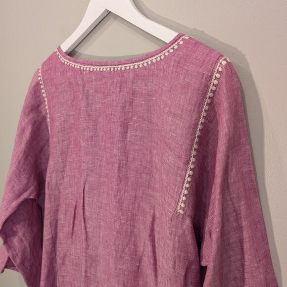 Eddie Bauer Linen Blouse Kaftan Tunic Embroidered Lagenlook Coastal - Size XLT - Picture 4 of 8